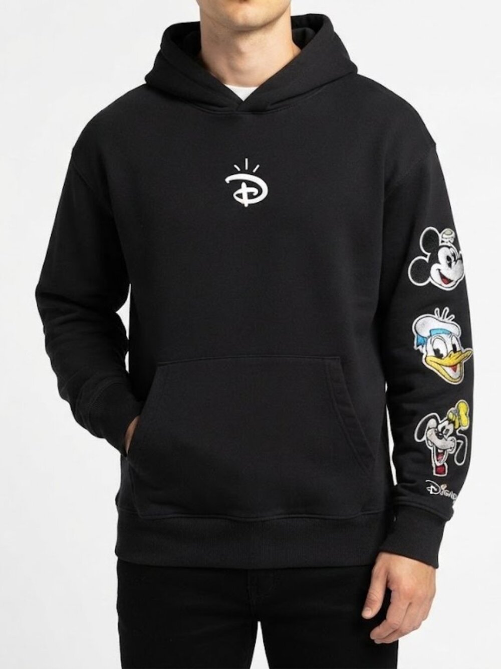 Disney 100 x H&M by artist Trevor Andrew - Black Hoodie with Character Patches